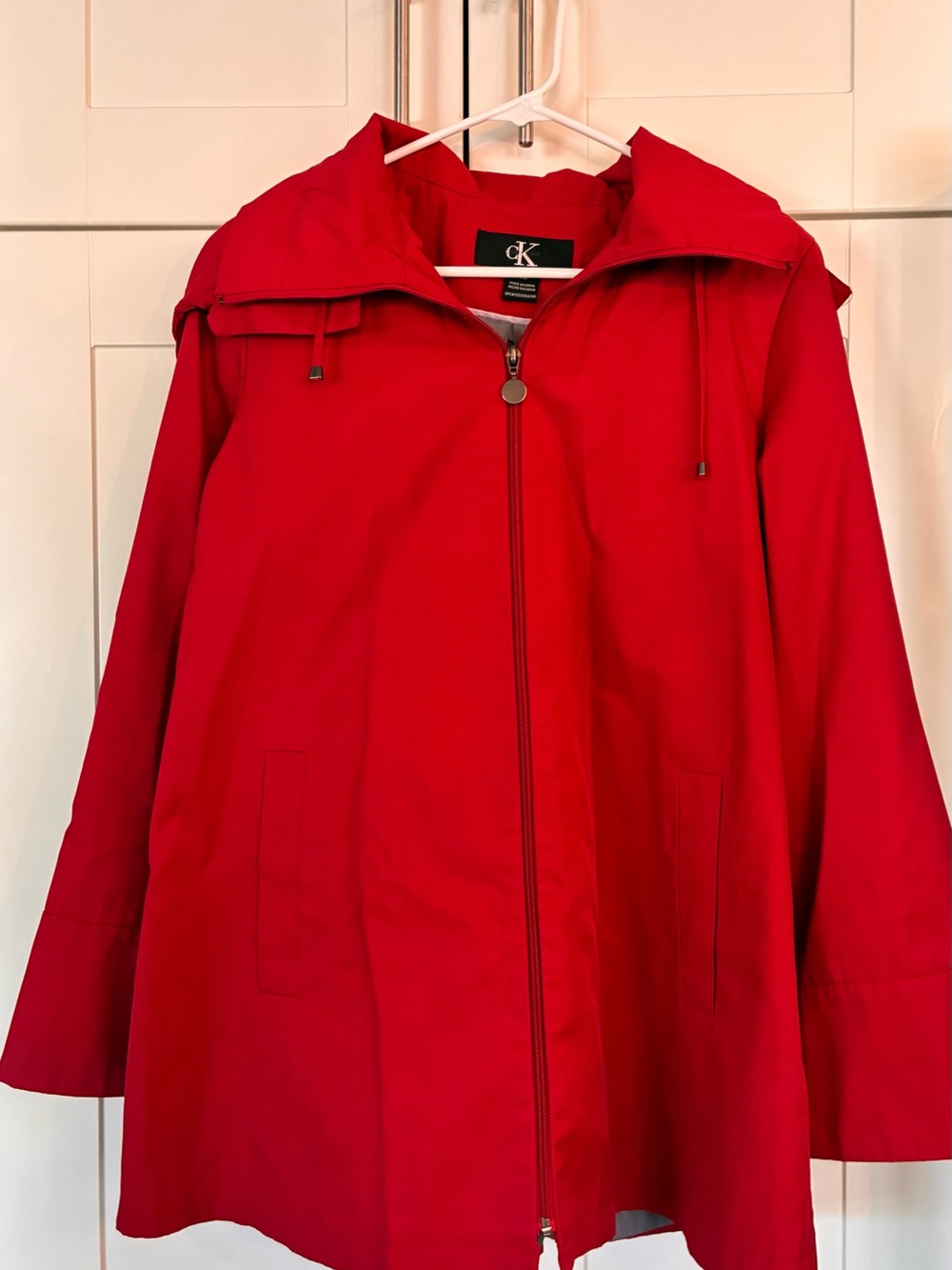 Calvin Klein Red Hooded Zip-Front Trench Coat